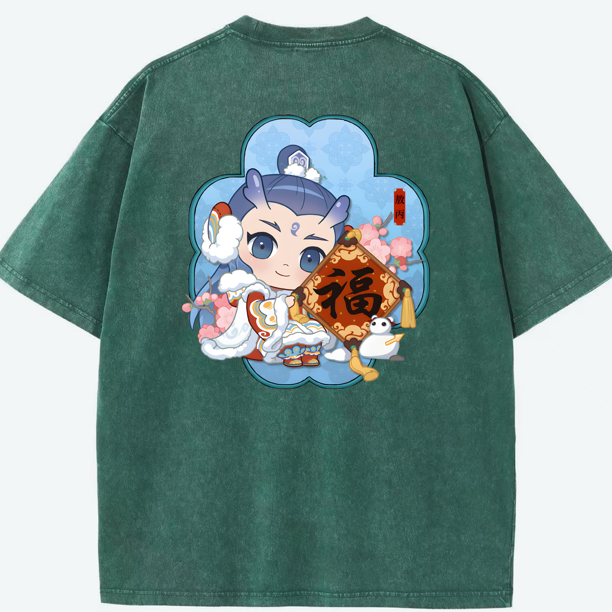 （画像用） Ne Zha 2 ナタ 魔童の大暴れ 綿100% ヴィンテージ風 半袖Tシャツ（背面プリント）